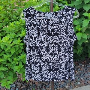 JM collection size Large white boho pattern black sleeveless tunic